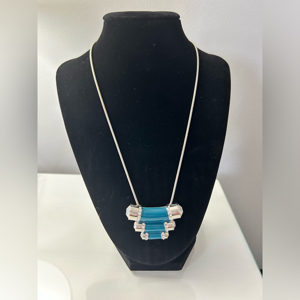 NWT Lia Sophia Art Deco Teal Enamel & Crystal Necklace